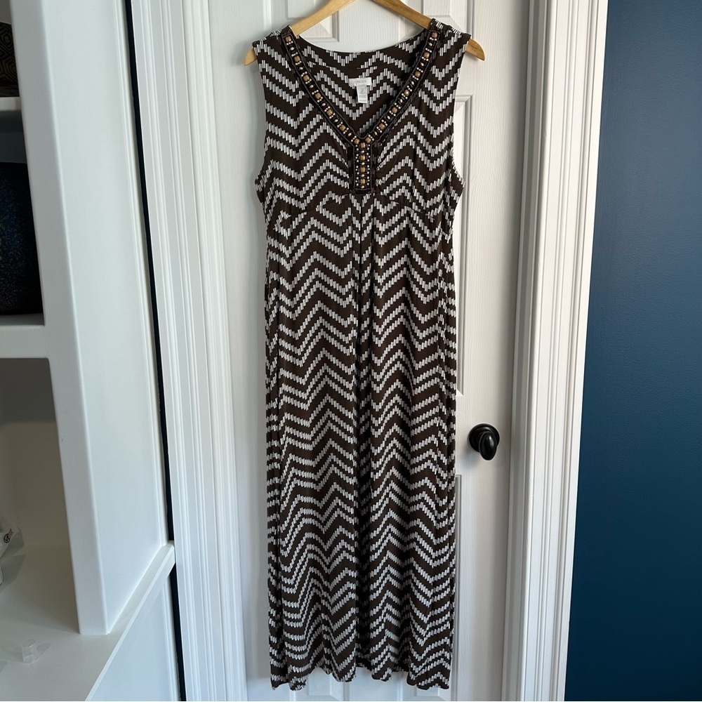 Chico's Women's Chevron Print Bead Embellished Sleeveless Maxi EUC - Picture 2 of 6